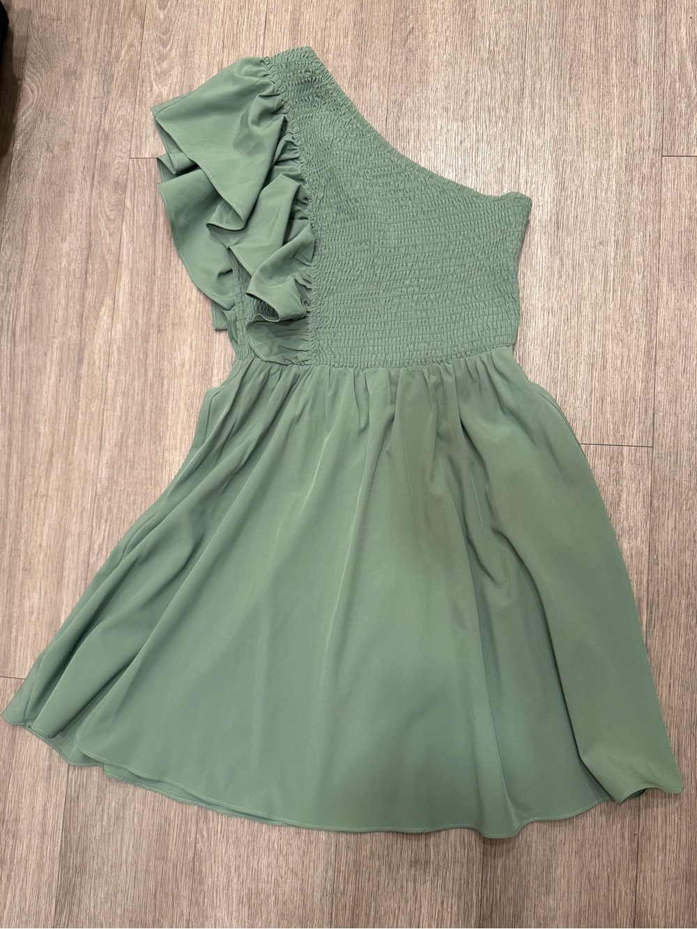 One-Shoulder Ruffle Sage Green Woman Dress